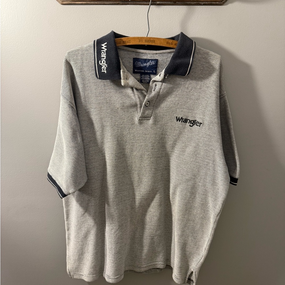 Wrangler Vintage Men's Polo Shirt in Gray and Black Stripe